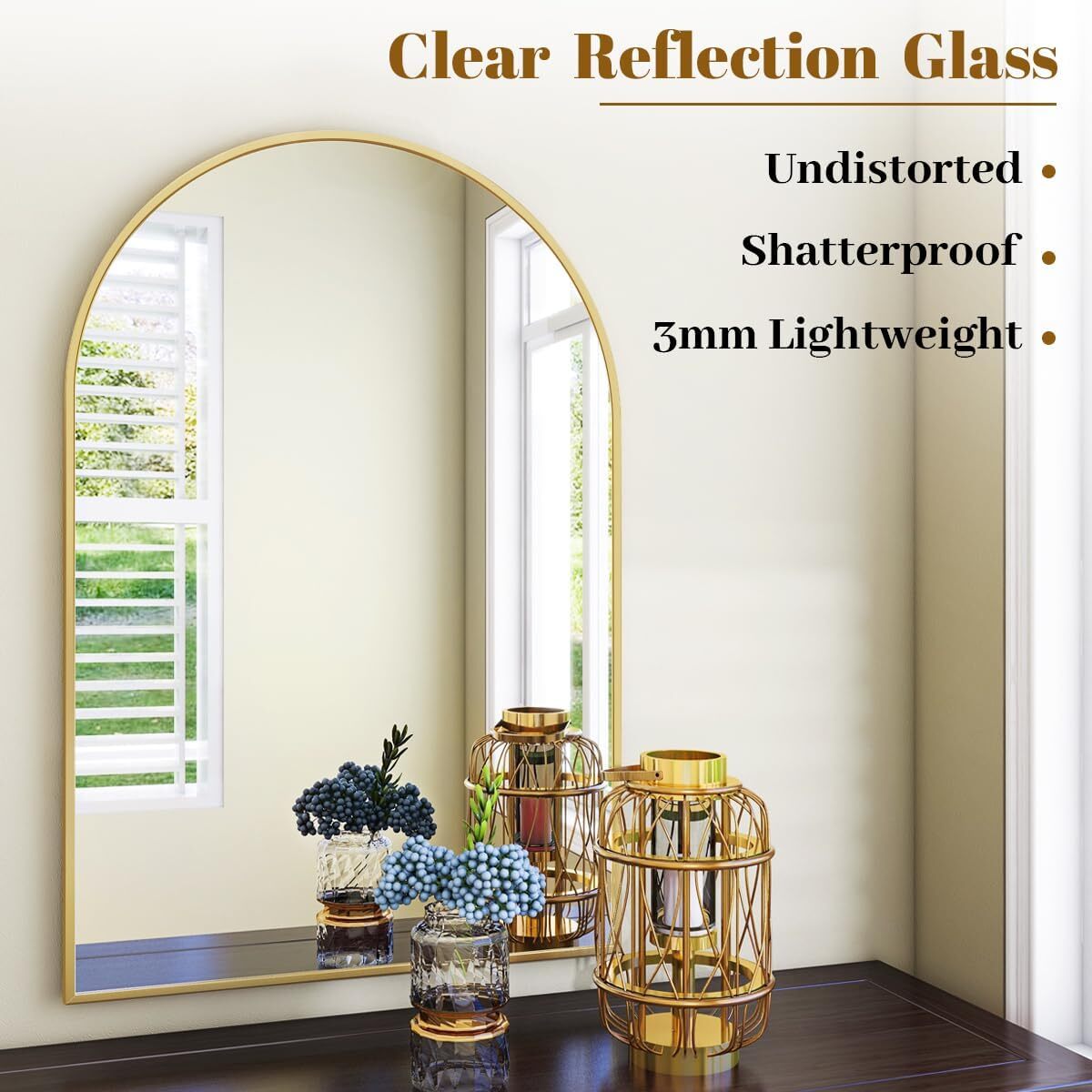 Anyrose 30" x 20" Gold Arched Bathroom Vanity Wall Mirror