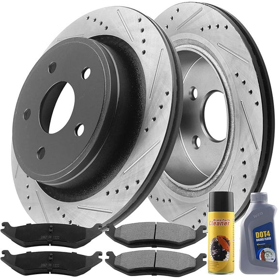 MotorbyMotor Rear Brake Rotors 352mm Drilled & Slotted E-Coating Brake Rotor & Brake Pad kit Including CLEANER DOT4 FLUID Fits for Chrysler Aspen, Dodge Durango Ram 1500, RAM 1500