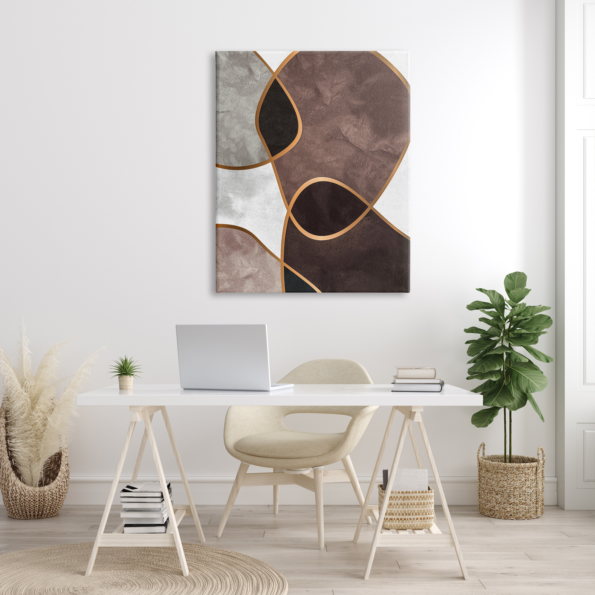 Stupell Indtries Abstract Organic Layered Shapes Brown Blh Contrasting Tones,36 x 48,Design by Design Fabrikken