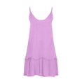 thumbnail image 4 of JUNWELL Robes d'Été pour les Femmes Boho Couleur Unie V Cou Spaghetti Sangle Mini Robe Décontractée Volants Ourlet Fluide Robe de Plage, 4 of 5