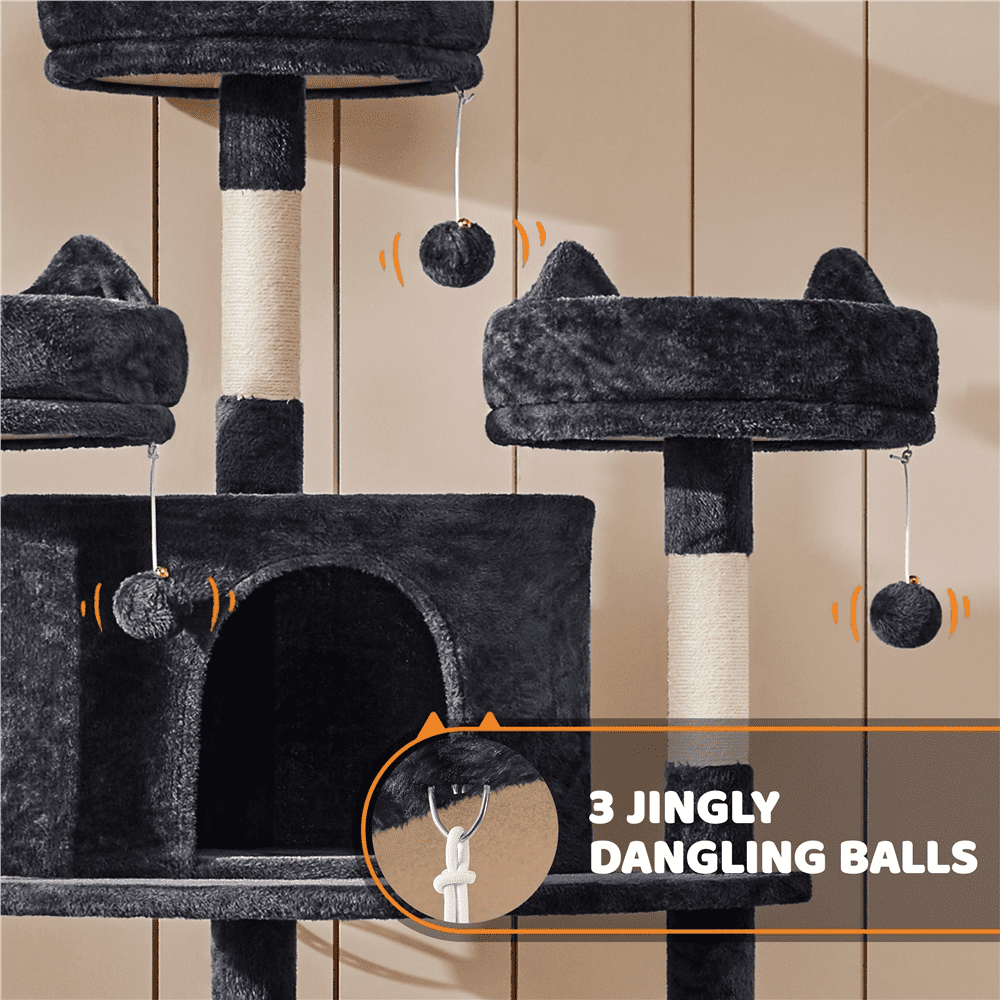 Alden Design 68.5"H Multilevel Large Cat Tree Tower with Condos and Perches, Black