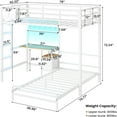 thumbnail image 2 of Twin Over Twin Size Bunk Bed Frame with Desk L-Shaped Metal Bunk Bed with Led Lights & Charging Station for for Adults, Twin Loft Bed Frame with Storage Shelves & Safety Guardrail & Ladder, White, 2 of 9