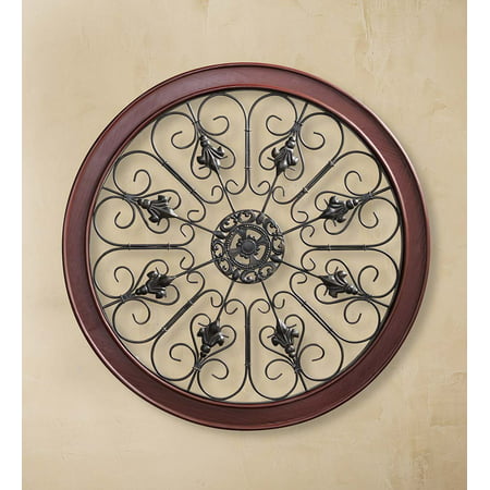 Wood and Metal Medallion Wall Art with Distressed Burgundy ...