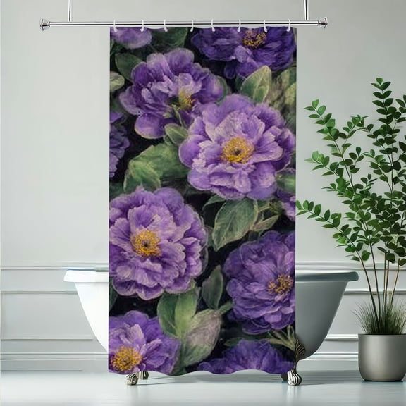 RKSupls Christmas Shower Curtain, Purple Floral Shower Curtain with Hooks for Christmas Home Bathroom Decor Washable Curtains, 36x72 in