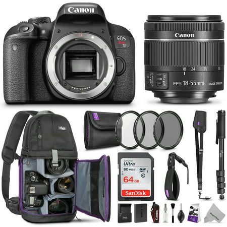 Canon EOS Rebel T7i DSLR Camera with 18-55mm IS STM Lens w/Advanced Photo & Travel Bundle - Includes Canon USA Warranty, Altura Photo Backpack, SanDisk 64gb SD Card, Monopod, Filter Kit, Neck