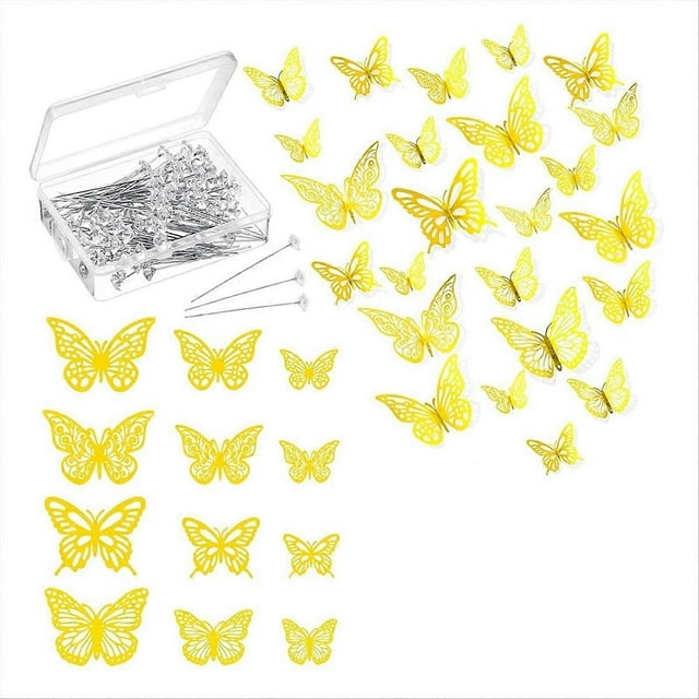 Bouquet Corsages Pins for Flower and 3D Golden Butterfly Stickers Set
