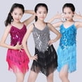 thumbnail image 3 of Falda con borlas de baile latino para niños, ropa de competición, ropa de actuación escénica, vestido con lentejuelas y tirantes para niñas, ropa de actuación para festivales, 3 of 4