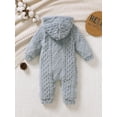 thumbnail image 4 of Mikrdoo 12 Months Baby Boy Cute Romper Fluffy Warm Hooded Playsuits 18 Months Baby Boys Diamond Check Coral Velvet One Piece Casual Bodysuits Gray, 4 of 8
