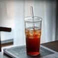 thumbnail image 1 of 2X de Vidrio de 600 Ml, de Café con Leche con Tapa y Pajita, de Agua A Rayas Transparentes, Vasos para Beber, de Té para Jugo, 1 of 4
