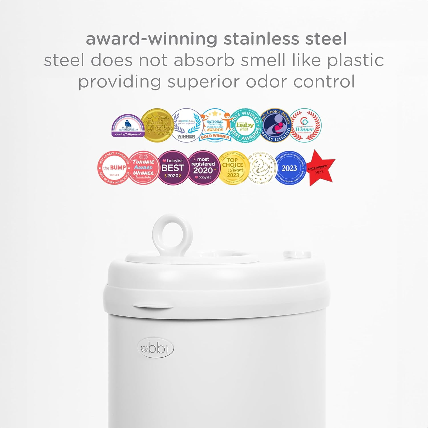 Steel Diaper Pail, Odor Locking, No Special Bag Required, Award-Winning, Registry Must-Have, White