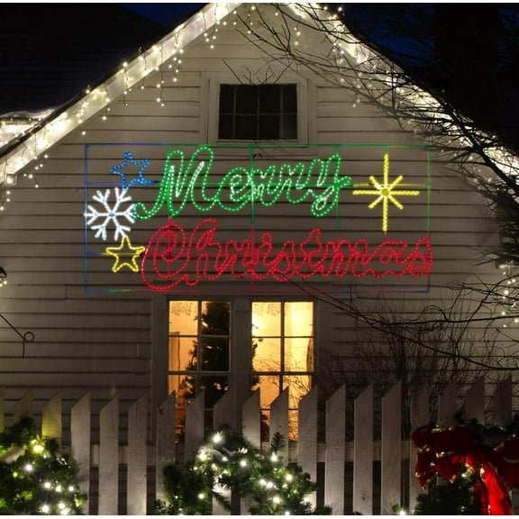 LAMPHOME [Extra Large 94.5"x41" Twinkle 1080LED Merry Christmas Motif Super-Bright Multi LEDs Outdoor Christmas Decoration with 11 Functions and Timer Waterproof for Outdoor Home Party Wall Hanging