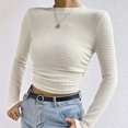 thumbnail image 4 of BLVB Women's Fall Spring Long Sleeve Shirts Casual Crew Neck Ruched Slim Fitted Going out Crop Tops, 4 of 9