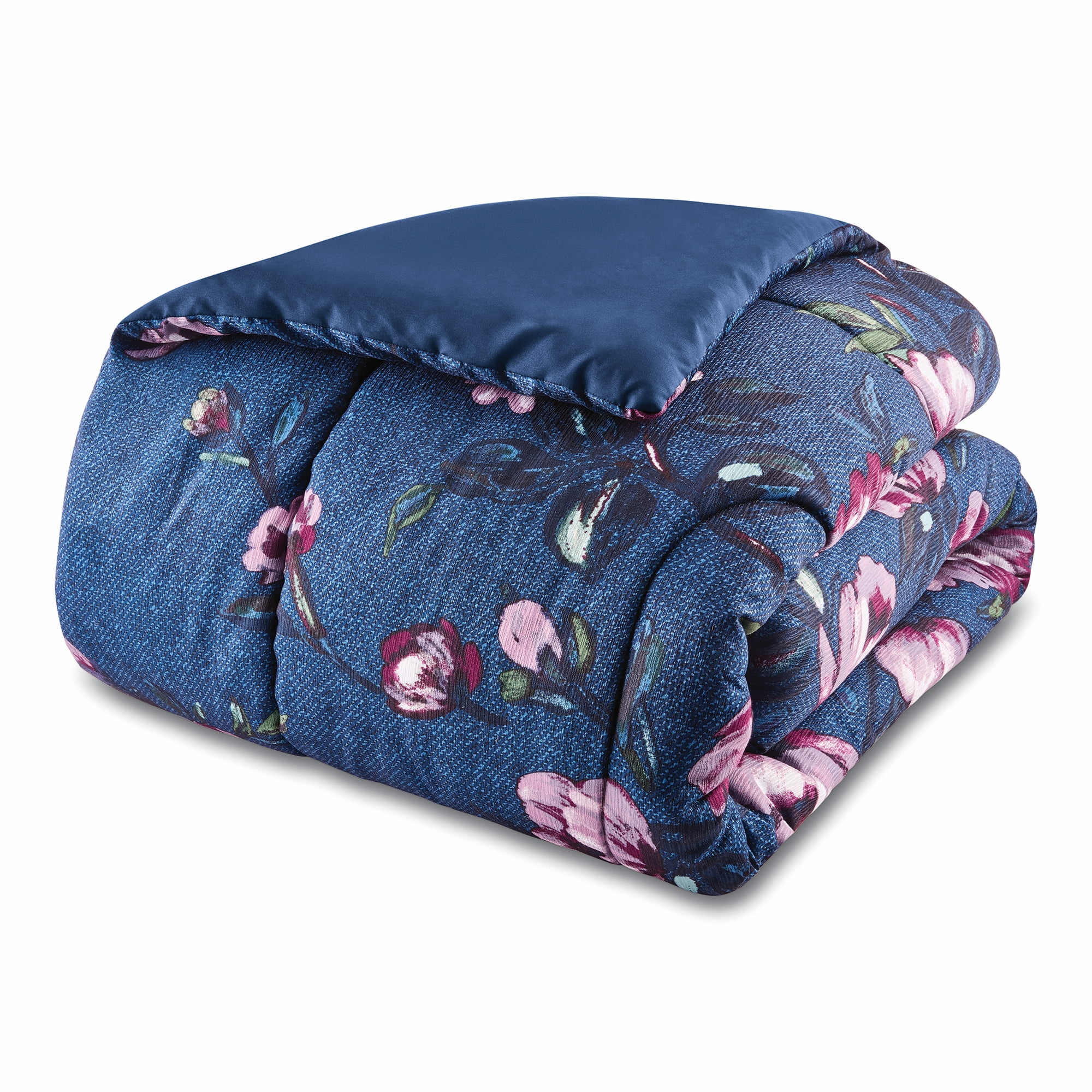 Mainstays All in One Reversible Comforter and Sheet set- 11 Piece, Queen, Navy Floral