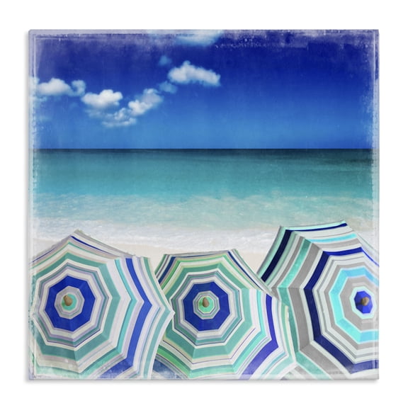 Stupell Industries Three Beach Umbrellas View Nautical & Beach Painting Wrapped Canvas Art Print Wall Art, 17 x 17