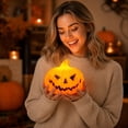 thumbnail image 7 of Halloween Pumpkin Dedorations Indoor Outdoor, Mini Pumpkin Night Light, Weather Resistant Small Pumpkin Figurine for Desk Shelf Halloween Party Indoor Home Decorations 4.72*3.94in 1pack, 7 of 7