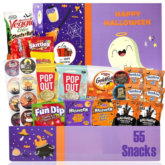 Halloween Snack PURPLE BOX (55 Count) Cookies Candy Care Package For Students, Loved Ones, Friends, Girlfriend, Boyfriend, Gift Basket for Everyone