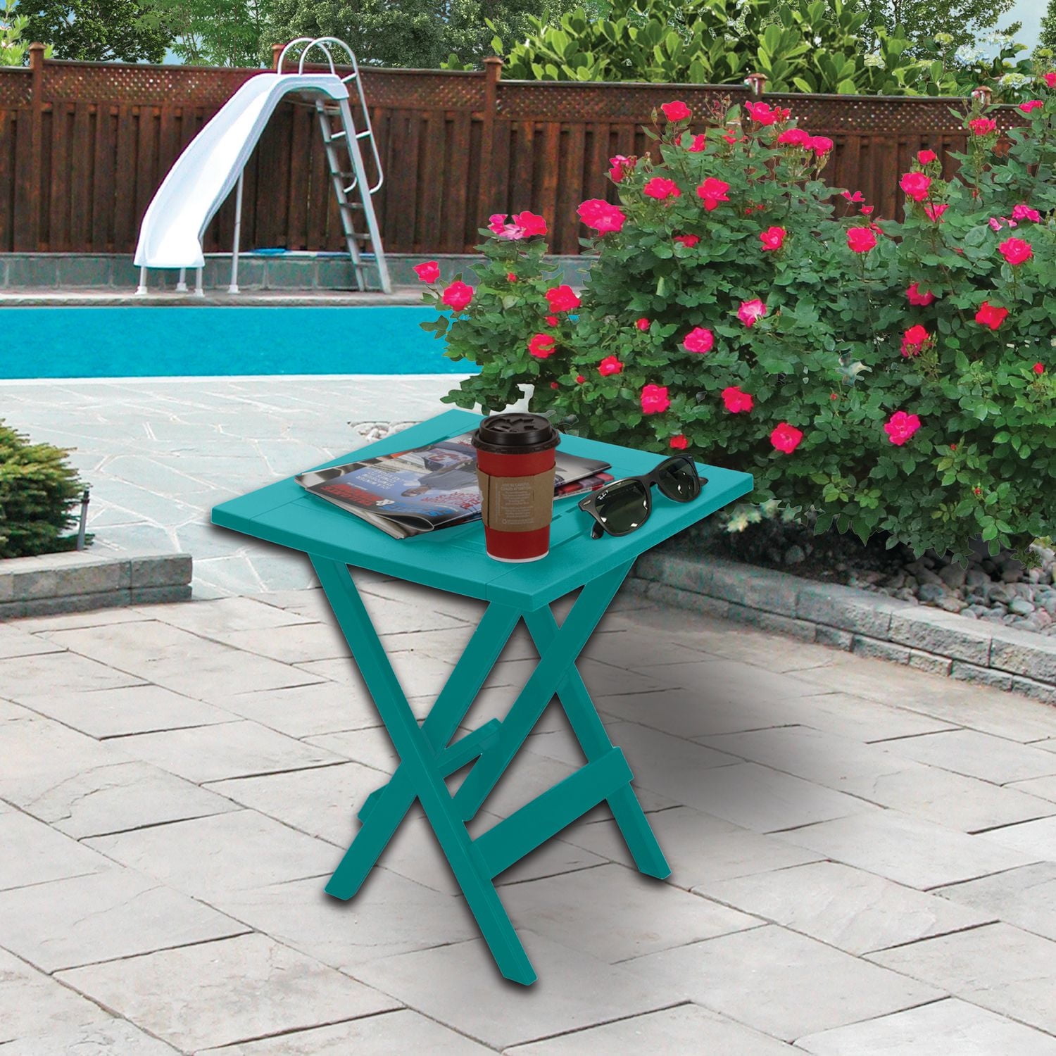 Folding Side Table, Teal