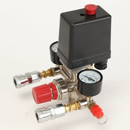 Air Compressor Pressure Control Switch Valve Regulator 90-120 PSI with Double Gauges,Pressure Control Switch Valve, Air Compressor Regulator With Gauges Relief -