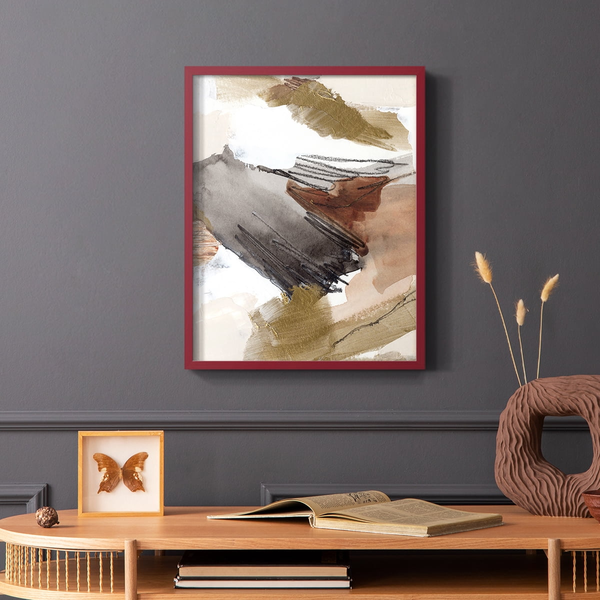 Antique Gold III Framed Print in Red Solid Wood Framed Print No Nail Hanging