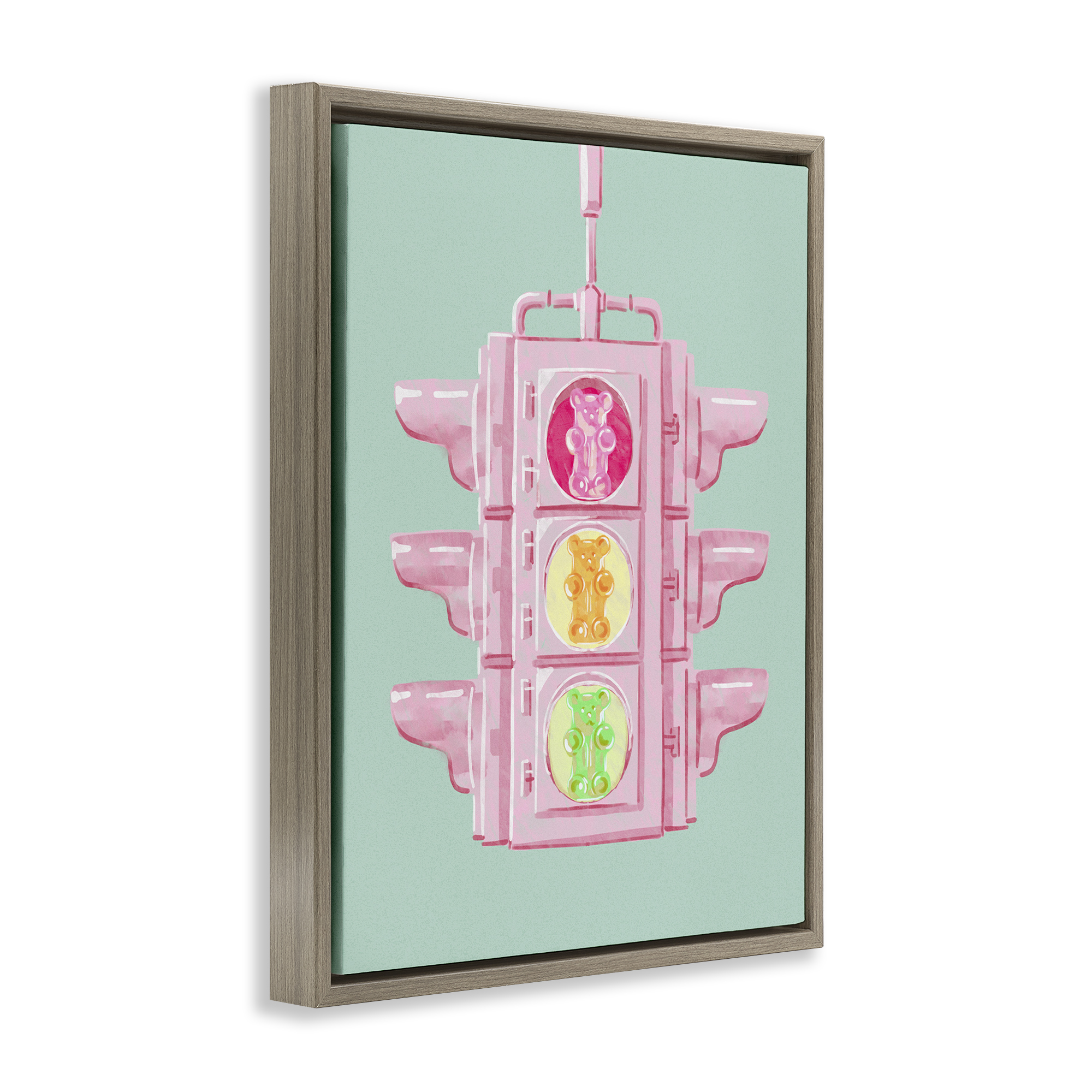 Stupell Industries Candy Bears Traffic Light Novelty Painting Brown Floater Framed Art Print Wall Art, 17 x 21