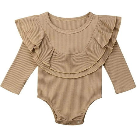 

Toddler Baby Girls Ruffled Long Sleeve Cotton Solid Romper Bodysuit Jumpsuit Outfits Clothes
