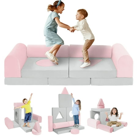 VIXLON 11pcs Modular Kids Play Couch Toddler Sectional Sofa DIY Play Couch Child Floor Folding Sofa for Playroom Bedroom Living Rooms Furniture
