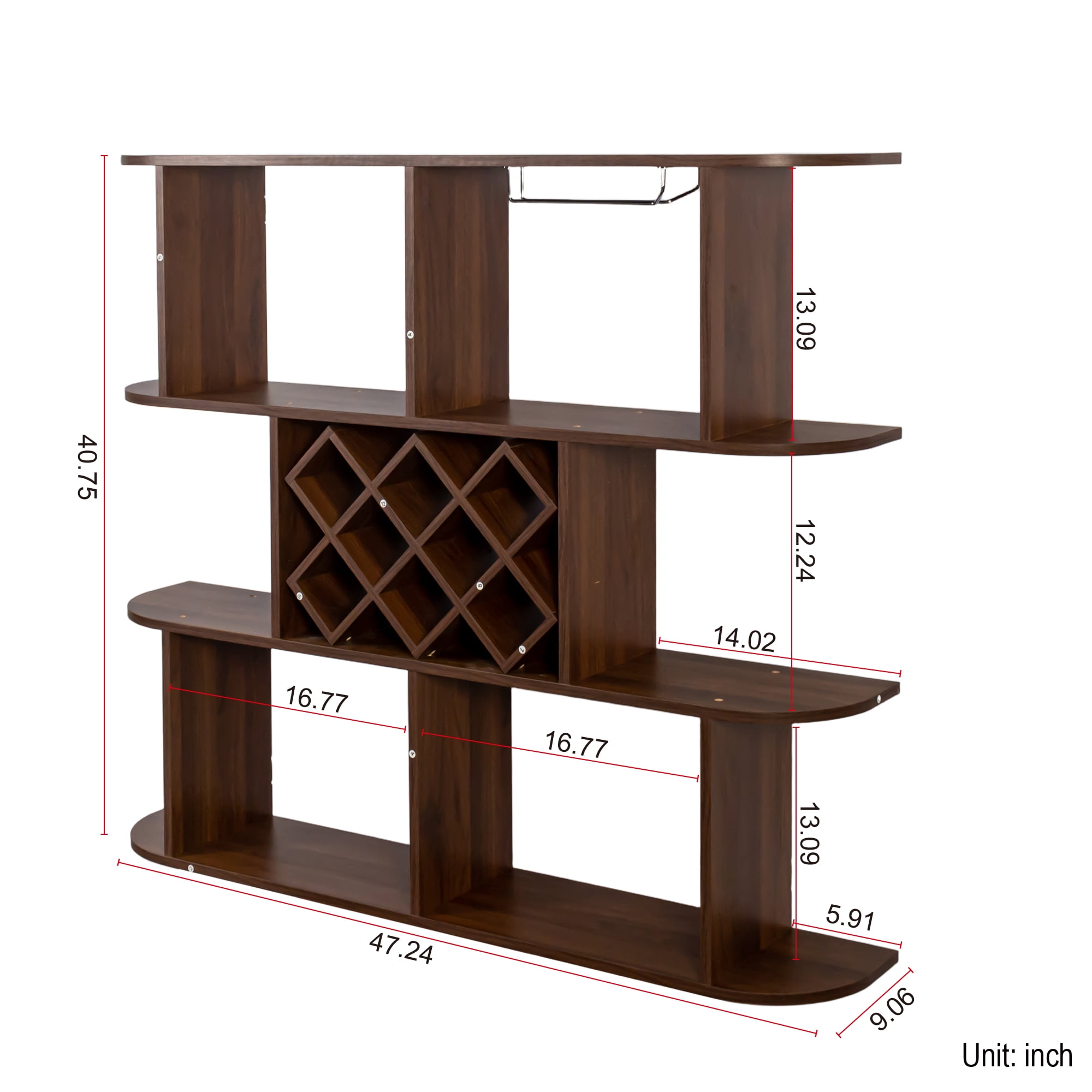 Mintazer 3 Tier Wall Mounted Wine Rack with Glass Holder, Wine Storage Rack for Home Bar Dining Room, Walnut