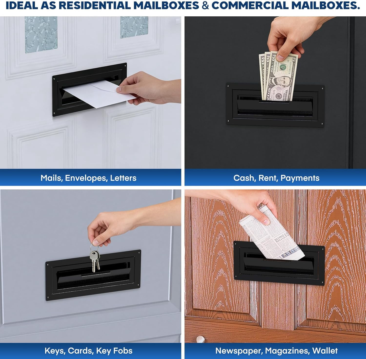 Pochar Through The Door Mailbox with Lock, Heavy Duty Cash Rents Deposit Payments Checks Drop Box for House Office Apartment (Black)