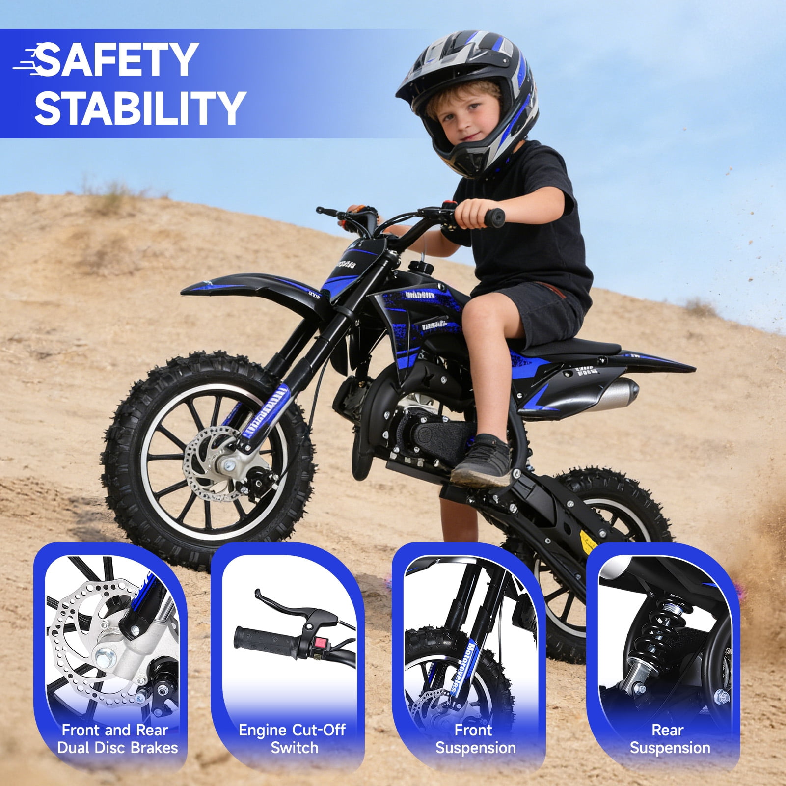 Yedigre Mini Kid Dirt Bike, 49CC 2-Stroke Gas Powered Motorcycle, Up to 25 Mph, Max Load 330 LBS, for Children Aged 3 to 12