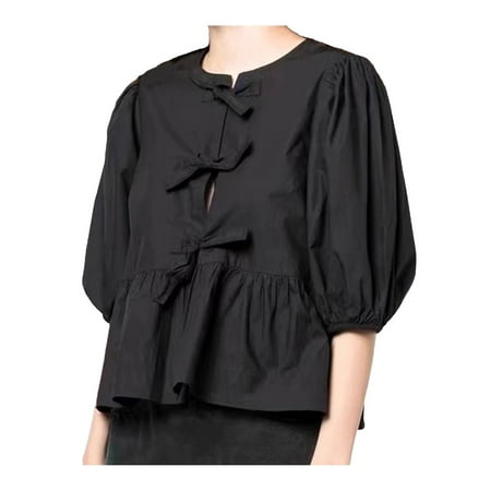 Babydoll Shirts for Women Lace Up Puff Sleeve Blouse V Neck Half Sleeve Basic Tops Y2K Peplum Loose Casual T-Shirt