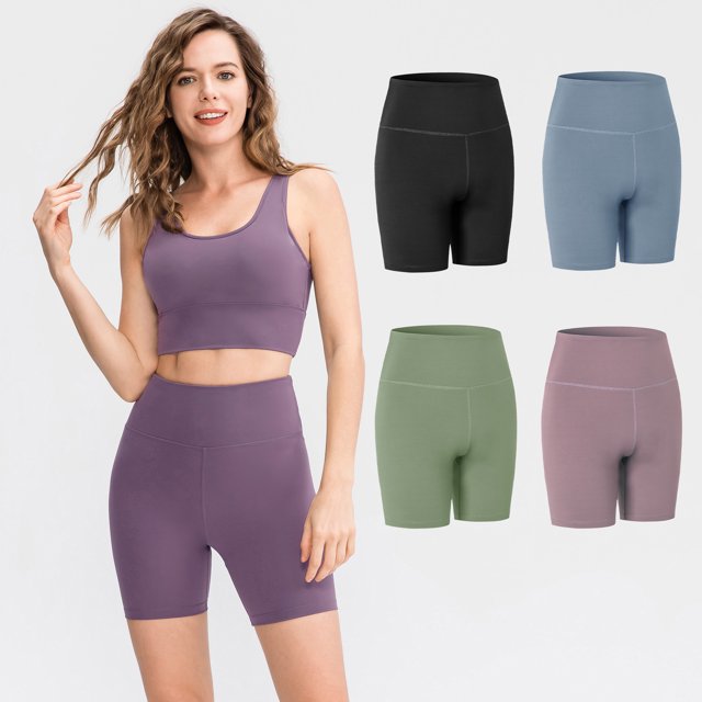 Pantalones cortos de yoga para mujer Cintura alta Control de barriga Bolsillo trasero Elástico