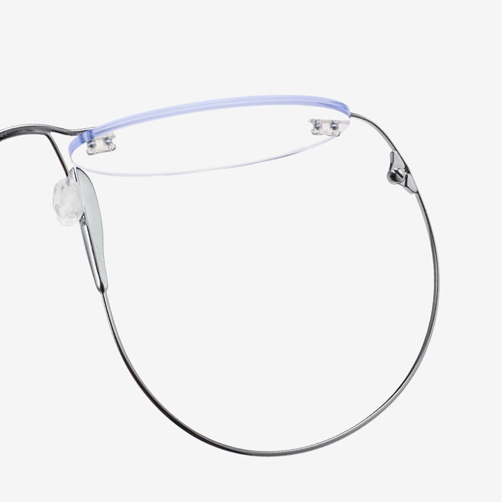 Black Oversized Round Lightweight Screw-Free Reading Glasses 1.00 Titanium Alloy Anti-Blue Light Rimless Readers +1.00 Strength