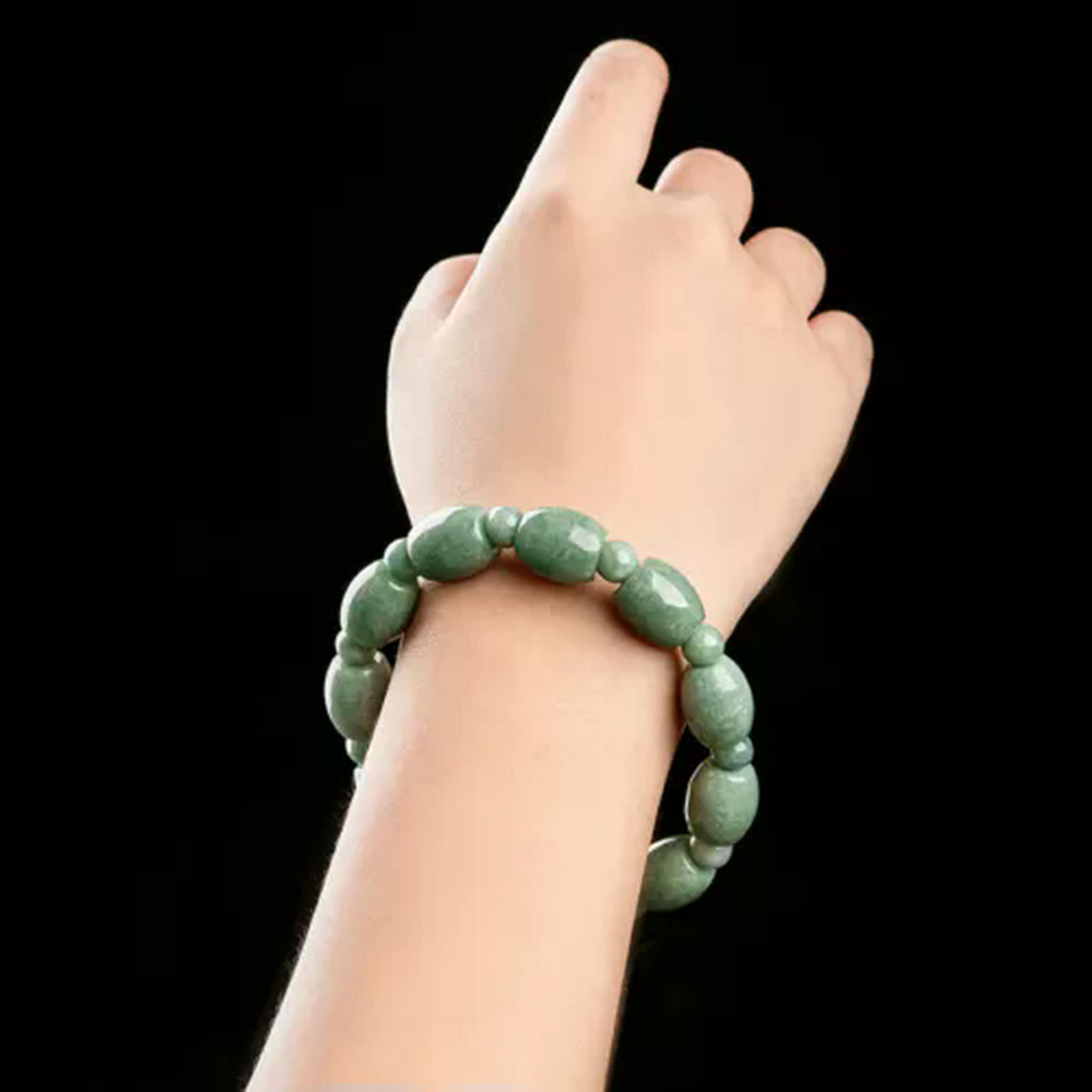 EOEMY Real Grade A 100% Natural Green Jade Jadeite Women Tube Beads Bracelet