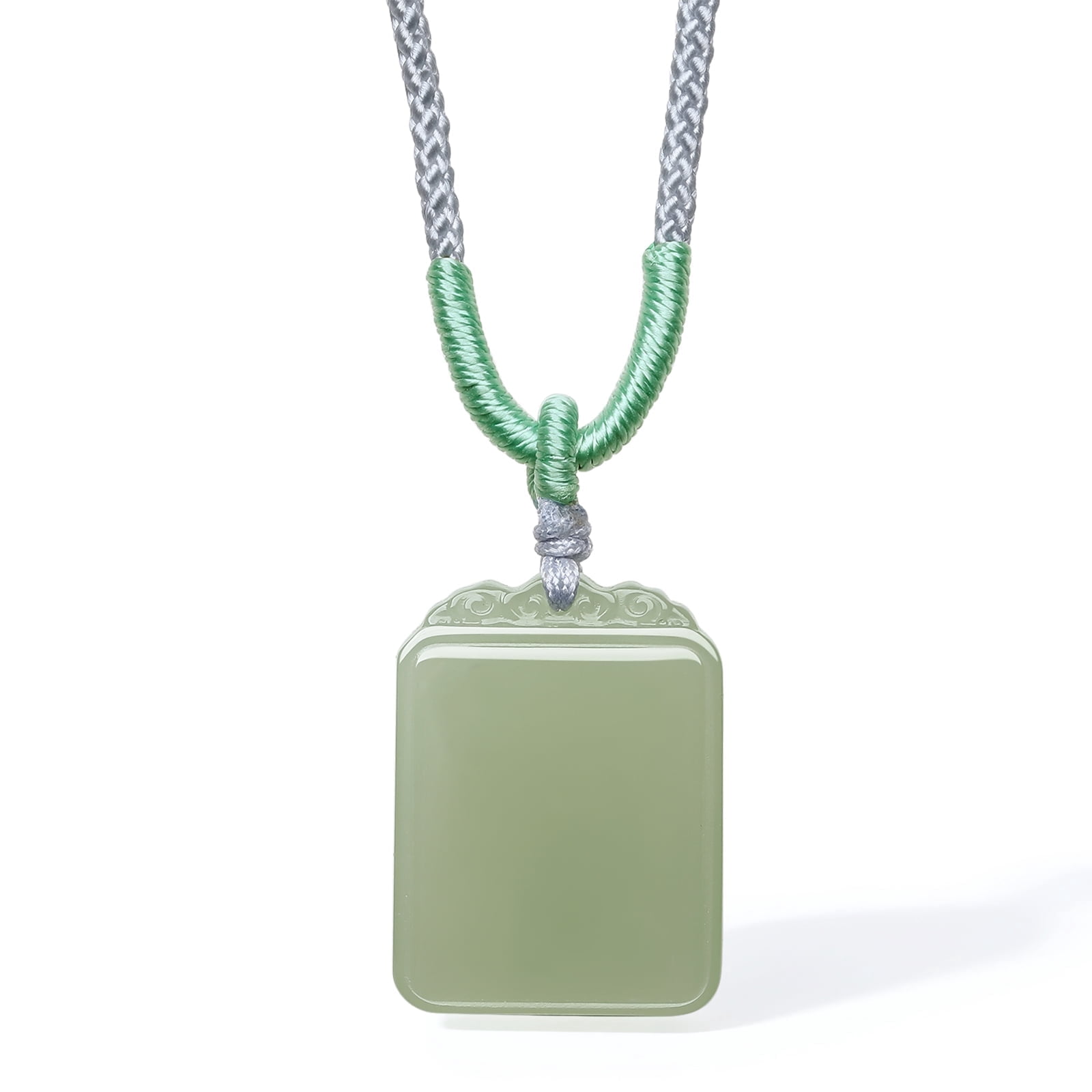 ZHOU LIU FU Green Nephrite Jade Dog Tag Pendant Necklace Natural Gemstone Lucky Jewelry Birthday Anniversary Gift for Her 25.6-29.5"