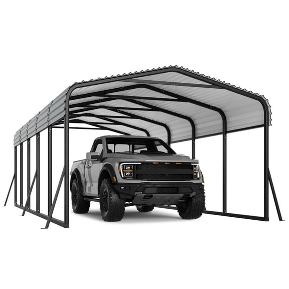 12 x 24 FT Metal Carport with Galvanized Steel Roof, Heavy Duty Metal Roof Carport with Enhanced Base, Tall Kits Garage for Tractors, Trucks, Boats, Cars