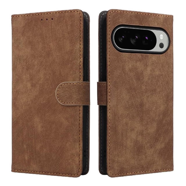 Phone Wallet Case for Google Pixel 10 Pro XL with Stand - Leather Folio Cover & Card Slots Brown