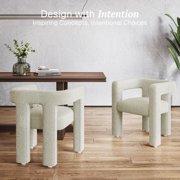 BELLEZE Modern Boucle Chairs Set of 4, Linen Dining Chairs with Barrel Sidearms and Back, Minimalist Upholstered Kitchen Armchairs for Dining Room - Lisbon (Cream)