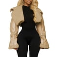 thumbnail image 2 of Women'S Cropped PU Leather Jacket with Fur Lining and Shearing Moto Texture Khaki L, 2 of 8