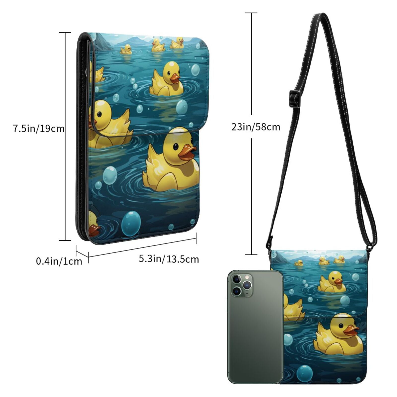 Rubber Duck Cool Yellow Ducks Cell Phone Purse Small Crossbody Bag with Strap Credit Card Slots Leather Shoulder Wallet for Women