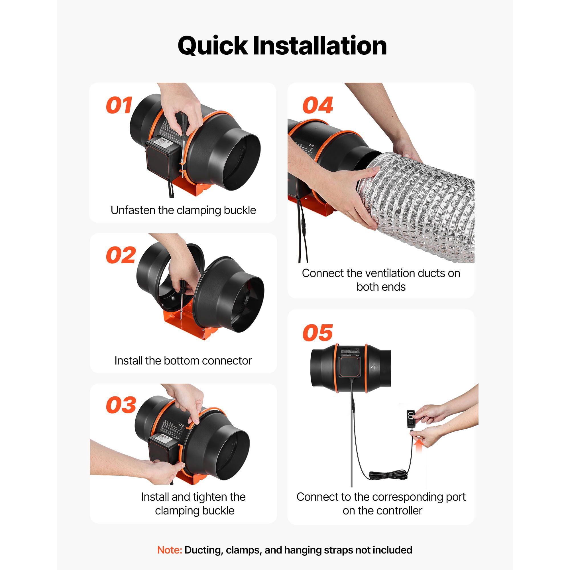 6 Inch 402 CFM Smart Inline Duct Fan, EC Motor with 3-Speed Circulation & 10-Speed PWM Controller, Timer-Controlled, for Grow Tent, Indoor Gardening & Hydroponics