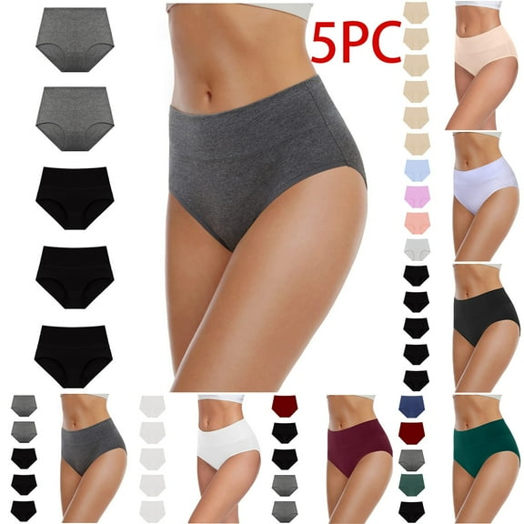 Fnooota Underwear for Women, Briefs High Waist 100% Cotton Panties Comfort Breathable Light Stretchy Black ,L