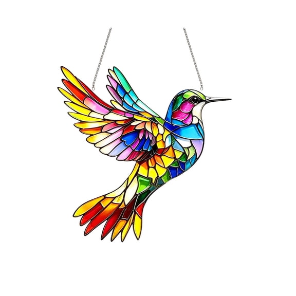2D MStained Glass Rainbow Hummingbird Acrylic Suncatcher Hanging Ornament |Window Decor Wall Art Pendant for Home Garden Decoration, Gift for Family and Friends