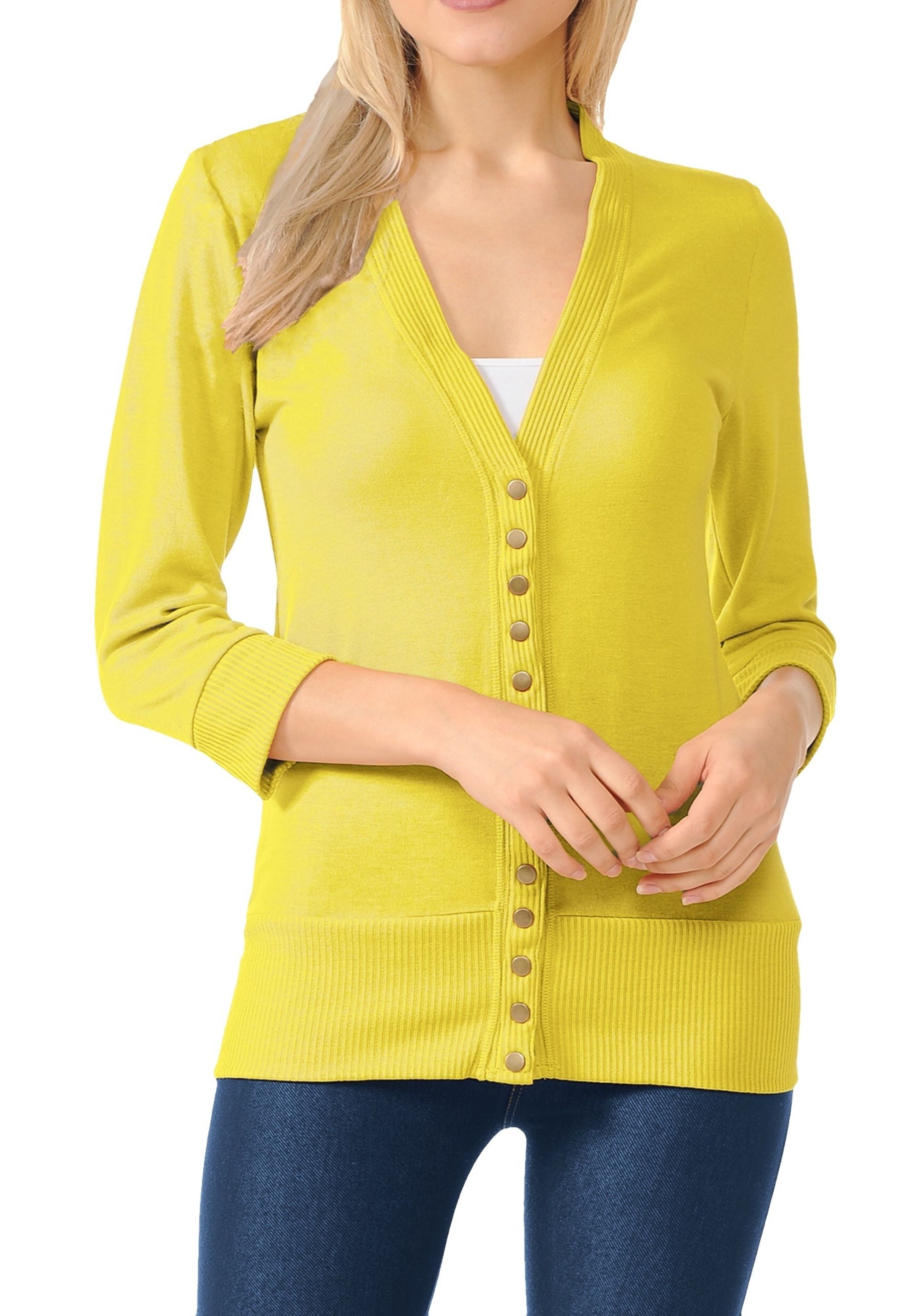 ClothingAve. Women's 3/4 Sleeve Soft Snap Button Cardigan with Ribbed