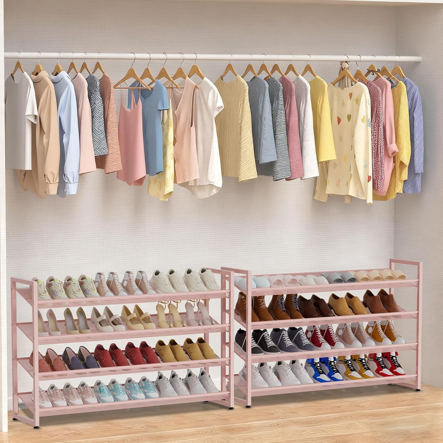 NEYCIL Large Shoe Rack, 8 Tiers Heavy Duty Metal Shoe Storage Rack for Closet Front Door Entrance, Up to 50 Pairs, Pink