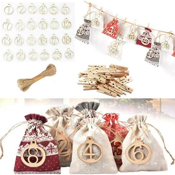 24pcs Christmas Advent Calendar Bags Set, Christmas Countdown Packing Bag, Bagging Candy Gift Bags Set