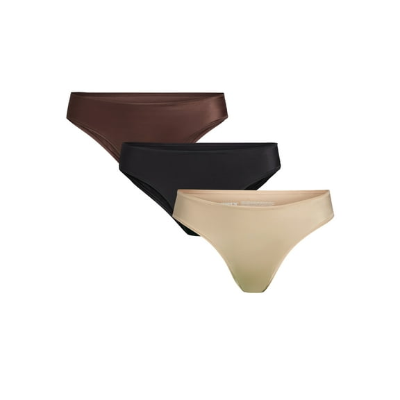 Joyspun Women’s Glossy Shine Cheeky Panties, 3-Pack, Sizes XS-3XL