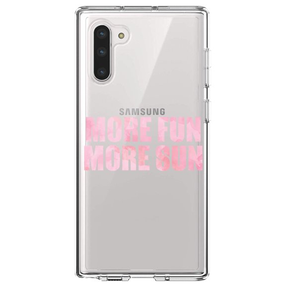 DistinctInk Clear Shockproof Hybrid Case for Samsung Galaxy Note 10 (6.3" Screen) - TPU Bumper Acrylic Back Tempered Glass Screen Protector - More Fun More Sun