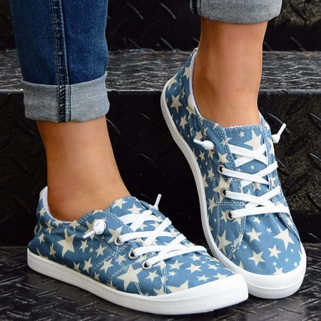 

Binmer Womens Star Print Round-Toe Flats Shoes Lightweight Soft Comfortable Casual Shoe