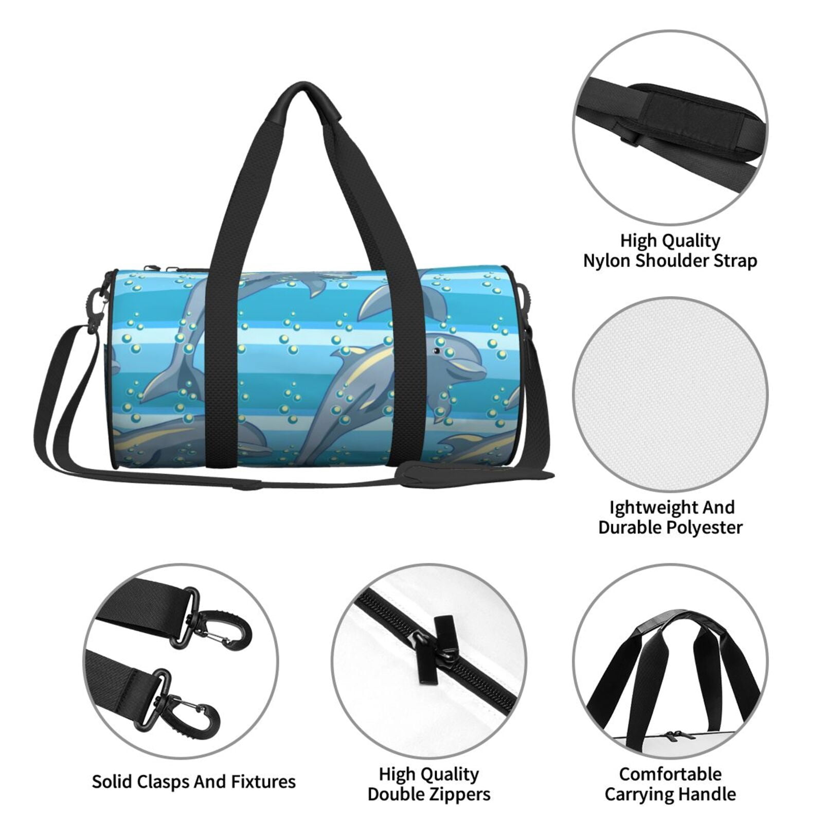 Vsdgher Dolphin 45L Foldable Duffel Bag, Sports Gym Bag,Overnight Bag, Portable Weekender Bag for Airplanes