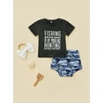 thumbnail image 2 of Baby Girls Summer 3Pcs Outfit Short Sleeve Letter Print T-shirt + Shark Print PP Shorts +Headband, 2 of 9